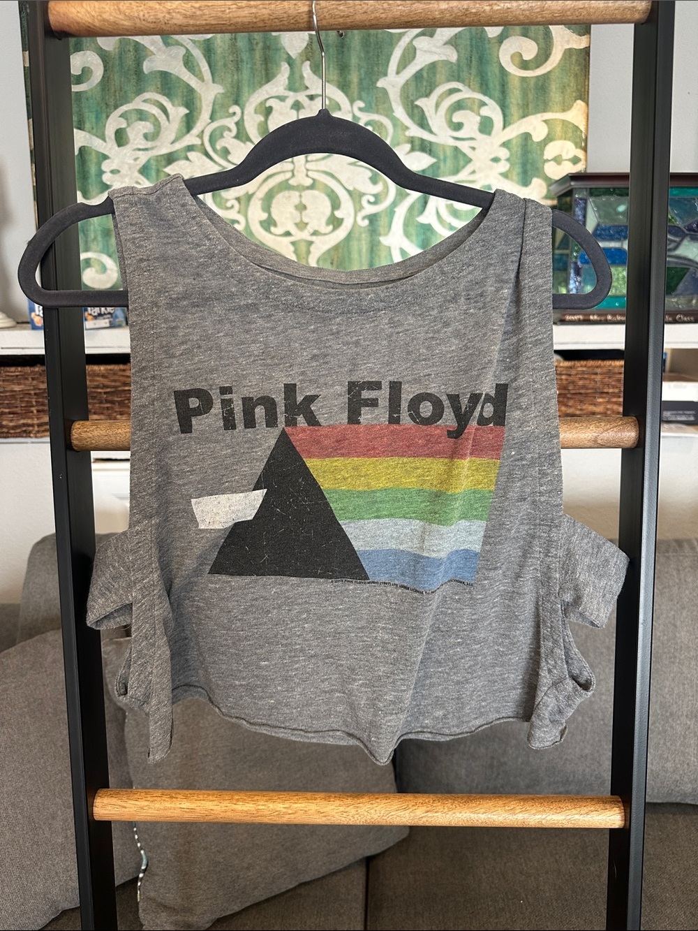 Pink Floyd cropped Tank Top in Heather Gray with Rainbow Prism